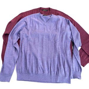 Bugatchi Men's Purple & Maroon V Neck Cable Stitch LS Sweater Lot Of 2, Size L